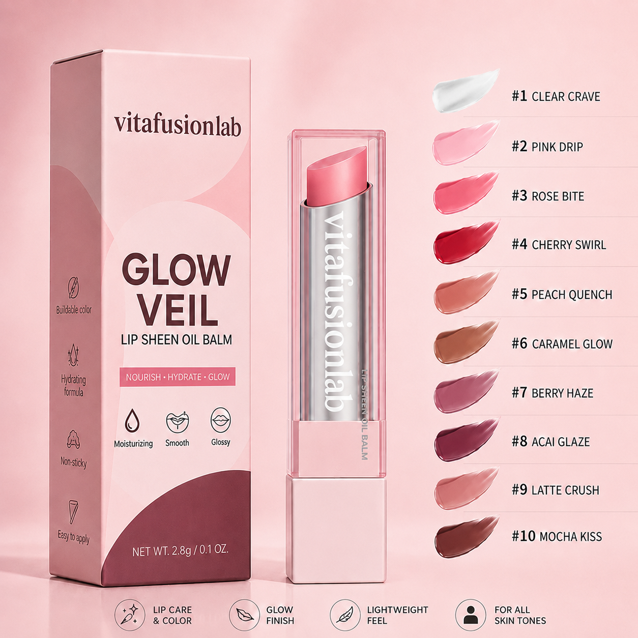 🔥Last Day Buy 1 Get 1 Free|Vitafusionlab GLOW VEIL LIP SHEEN OIL BALM