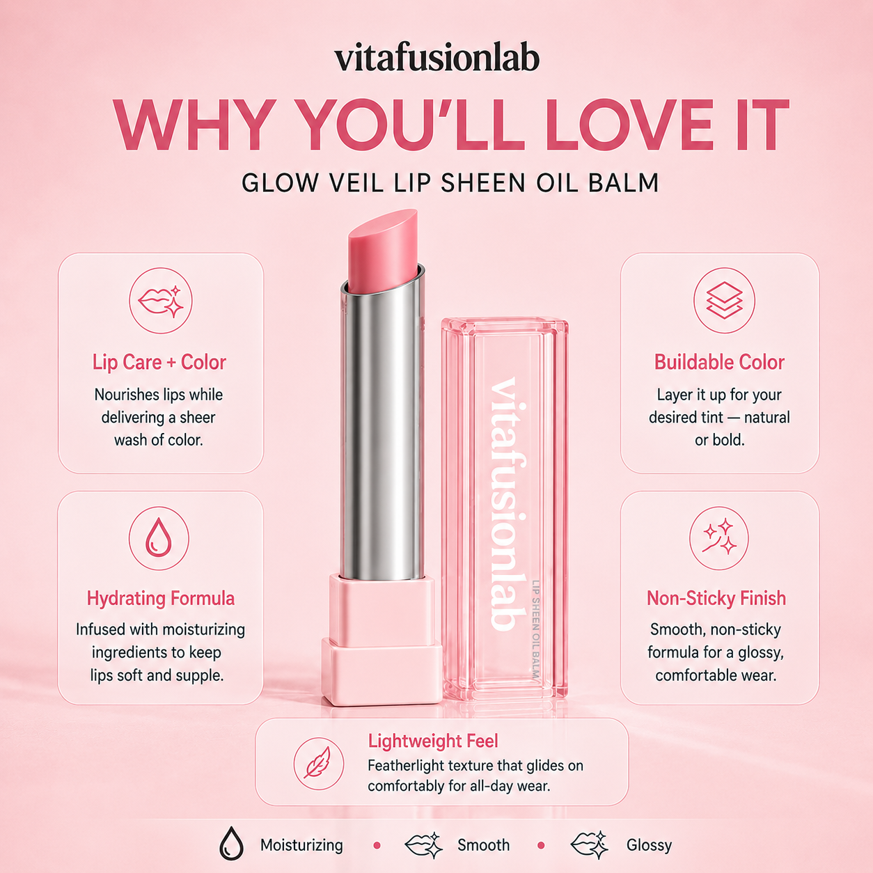 🔥Last Day Buy 1 Get 1 Free|Vitafusionlab GLOW VEIL LIP SHEEN OIL BALM